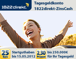 1822direkt verlängert Startgeld-Aktion: Noch bis 15.05. 25€ aufs Tagesgeld sichern!