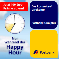 Jetzt von der Happy Hour der Postbank profitieren und 100 Euro Startguthaben sichern