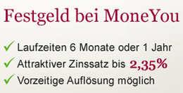 MoneYou Festgeld mit bis zu 2,35% Zinsen