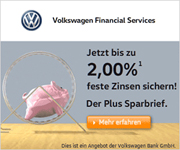 Volkswagen Bank PlusSparbrief mit bis zu 2,00% Zinsen p.a.
