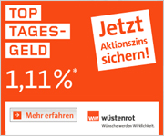 Wuestenrot Bank Top Tagesgeld mit bis zu 1,11% Zinsen p.a. für Neukunden